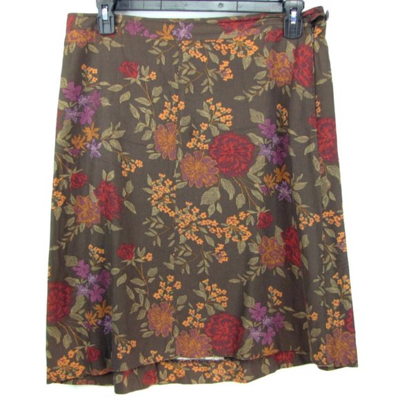 Eddie Bauer Dresses & Skirts - EDDIE BAUER Floral Flowers Silk Brown Mid Skirt